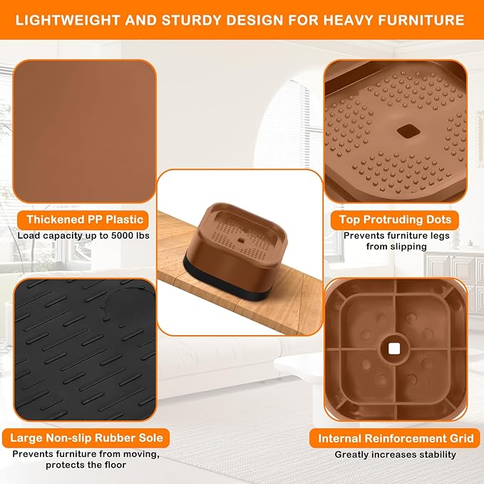 shouwuhho 24 Pack Furniture Risers Adjustable Bed Risers Heavy Duty Lifts - Image 3