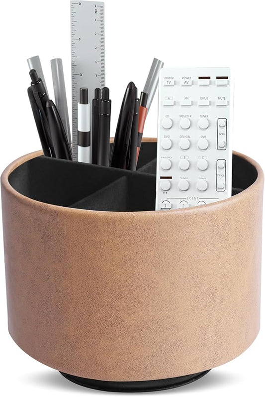 Hennaja Round Leather Art Supply Organizer, Remote Control Holder, 360 Degree by Hennaja