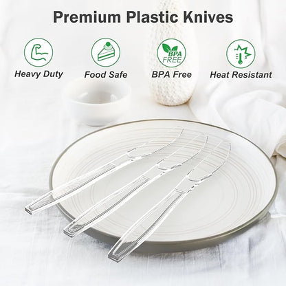 Dealusy 300 Count Extra Heavy Duty Clear Plastic Knives Disposable, Heat - Image 3