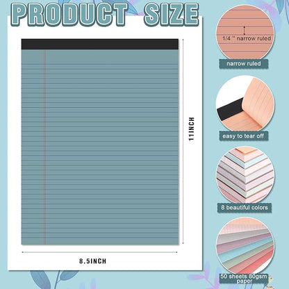 Fuutreo 8 Pcs 8.5'' x 11'' Colored Legal Pad Writing Pads Narrow Ruled 50 - Image 2