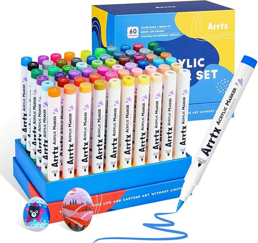 Arrtx Markers Paint Pens 60 Colors, Acrylic Paint Pens Brush Tip by Arrtx
