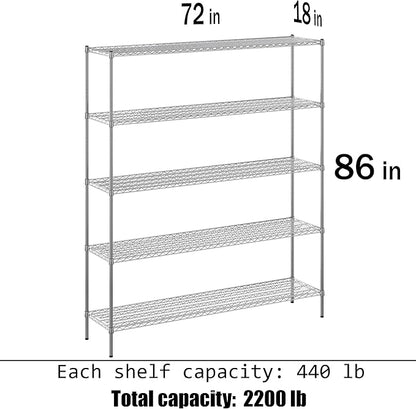 Regal Altair 18" Deep x 72" Wide x 86" Height Wire Shelving Kit | 5-Tier | NSF - Image 3