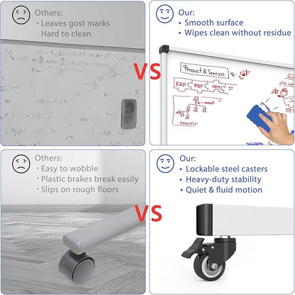 Double-Sided Whiteboard and Corkboard on Wheels, 48 x 32 Inch Magnetic Dry - Image 5