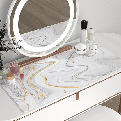 QIYI Large Mouse Pad, Cute Marble White Desk Mat, PU Leather Desk Protector - Image 6