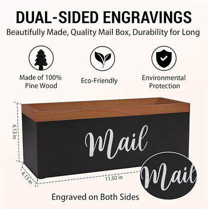 100% Real Wood Mail Organizer for Countertop, Dual-Sided Mail Script Design - Image 3