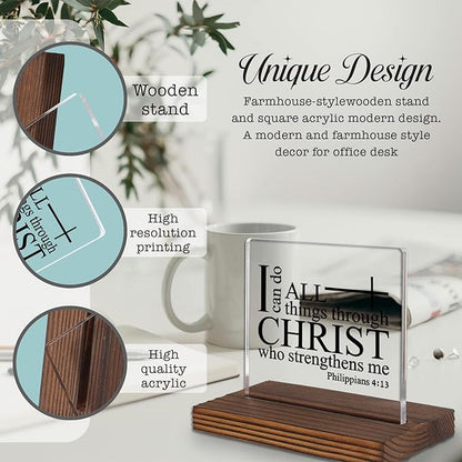 Philippians 4:13 Desk Sign, Christian Bible Verse Decor I Can Do All Things - Image 3