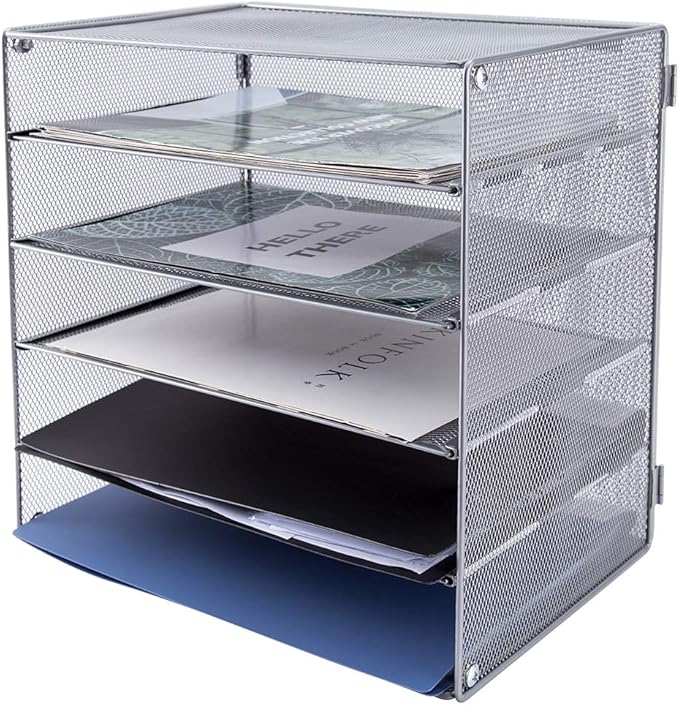 EASEPRES 5 Slot Mesh Desk Organizer Tray, File Paper Letter Folder Holder - Image 3