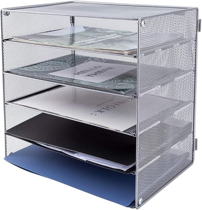EASEPRES 5 Slot Mesh Desk Organizer Tray, File Paper Letter Folder Holder - Image 3