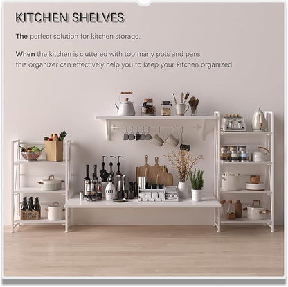 4NM No Assembly Folding Bookshelf Storage Shelves 3 Tiers Vintage Bookcase - Image 4