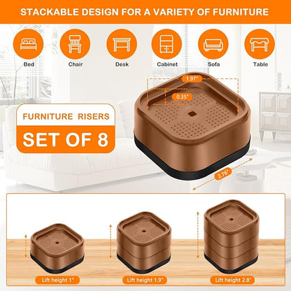 shouwuhho 8 Pack Furniture Risers Adjustable Bed Risers Heavy Duty Lifts Height - Image 2