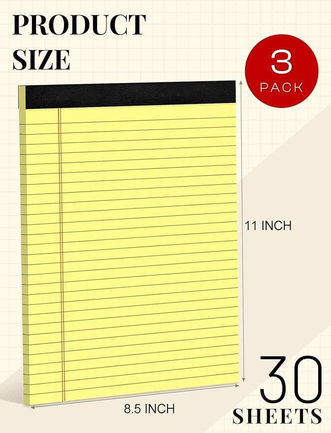 Yellow Legal Pads 8.5 x 11 Writing Pads Yellow Note Pads 8.5 x 11 Perforated - Image 2