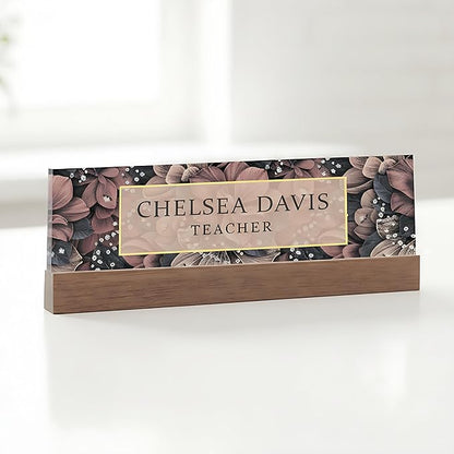 ARTBLOX | Office Personalized Name Plate Women Flower Design On Clear Acrylic by Artblox