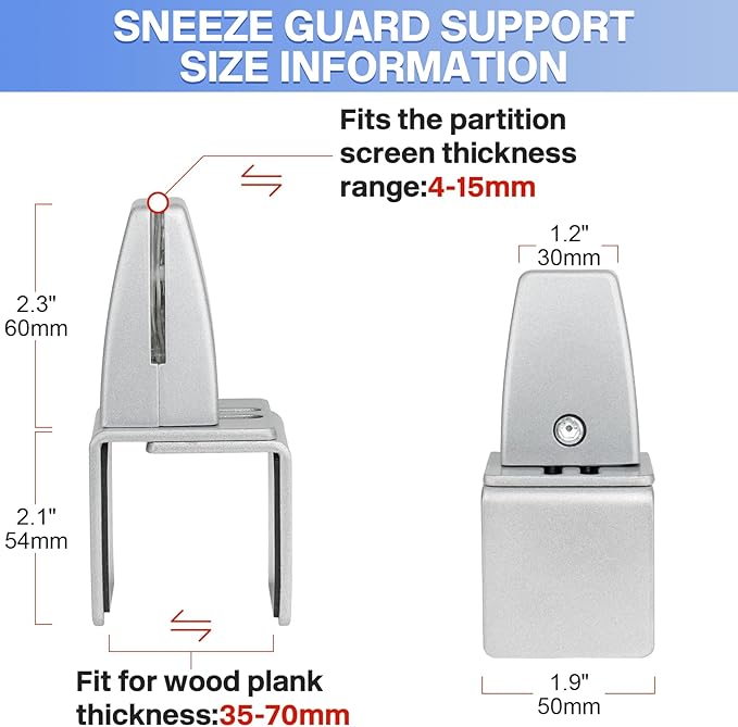 4 Packs Sneeze Guard Support, Aluminum Vertical Partition Board Clamp, Acrylic - Image 3