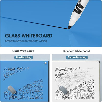 MaxGear Glass Whiteboard, Tempered Magnetic Dry Erase Board Blue, Frameless - Image 5