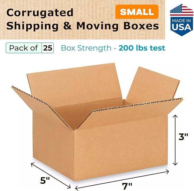 Small Moving & Shipping Boxes 7"L x 5"W x 3"H - Image 2