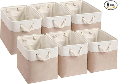 Mangata Canvas Storage Boxes, 13 Inch Cube Storage Bins Set of 6, Fabric Baskets by Mangata