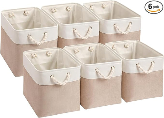 Mangata Canvas Storage Boxes, 13 Inch Cube Storage Bins Set of 6, Fabric Baskets by Mangata