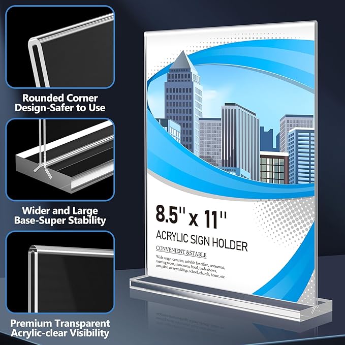 Eocnrhe Acrylic Sign Holder 8.5 x 11 12 Pack, Double-Sided Clear Sign Holder - Image 6