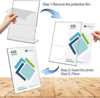 DESONAUT 8Pack Slanted Back Acrylic Sign Holder 4 x 6Inches，Clear Plastic Sign - Image 5