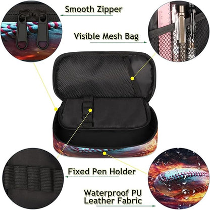 Pardick Pencil Case，Baseball Fire Big Capacity Pencil Pouch Coin Pouch - Image 5