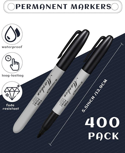 Thenshop 400 Pack Black Permanent Markers Bulk - Image 3