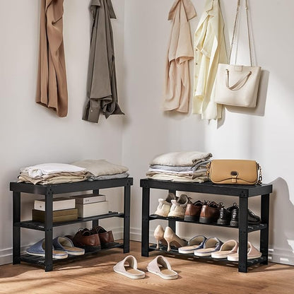 Pipishell Bamboo Shoe Rack Bench, 3 Tier Sturdy Shoe Organizer, Storage Shoe - Image 5
