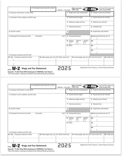 W2 Forms 2025, 6 Part Tax Forms, 25 Employee Kit of Laser Forms Designed - Image 3
