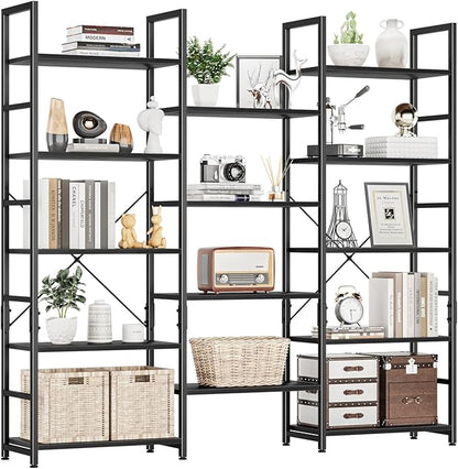 NUMENN Triple Wide 5 Tier Bookshelf, Rustic Industrial Style Bookcases and by NUMENN