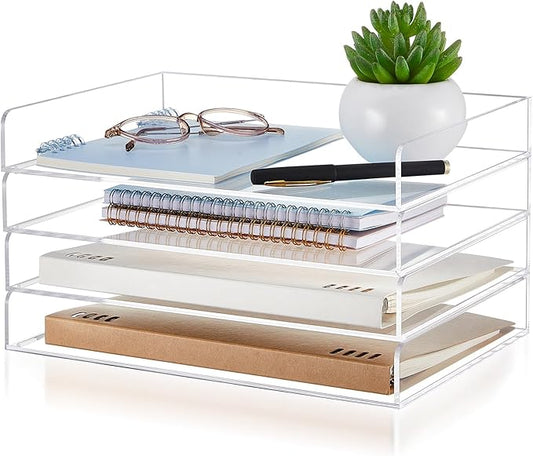 Harloon 4 Tier Acrylic Paper Tray 12.4 x 8.9 x 1.7 Inches Stackable Letter by Muasung