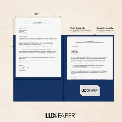 LUXPaper 9" x 12" Presentation Folders | Two Pocket | Navy Blue | 100lb. Cover - Image 4