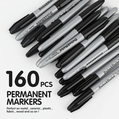 Dabo&Shobo Permanent Markers, 160 Pack Black Permanent Markers Bulk, Fine Tip - Image 2