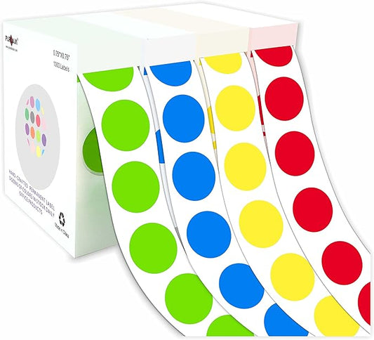 PARLAIM 4 Rolls 4000PCS 3/4" Round Circle Color-Code Dot Stickers, 4 Color by PARLAIM