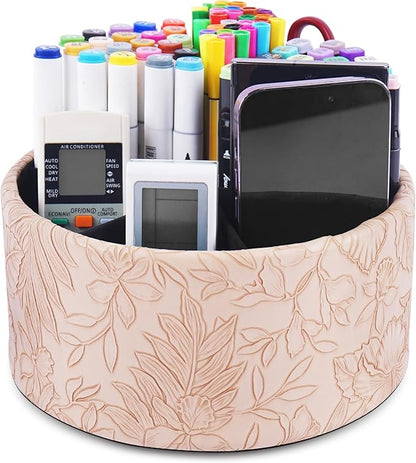 Hennaja Remote Control Holder, 360°Spinning PU Leather Desk TV Remote Caddy by Hennaja