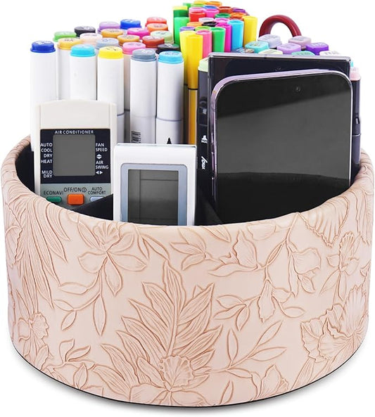 Hennaja Remote Control Holder, 360°Spinning PU Leather Desk TV Remote Caddy by Hennaja