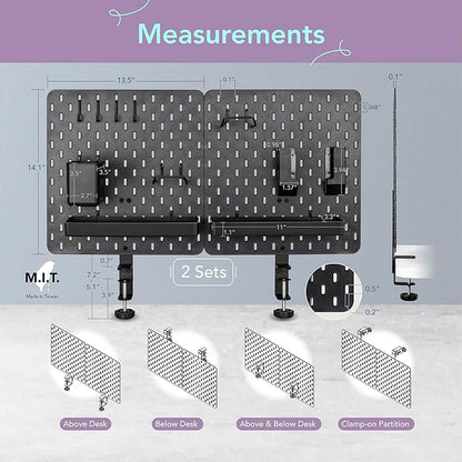 EHO Clamp-On Desk Pegboard, Desk Partition Panel, No-Drill Desk Mounted Peg - Image 2