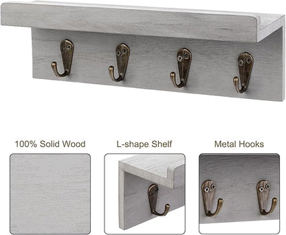 HRONRAD Rustic Key Holder for Wall, Farmhouse Wall Shelf - Image 4