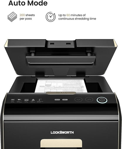 Locksworth 200-Sheet P-5 Micro-Cut Heavy-Duty Paper Shredder, 60-Min Continuous - Image 2