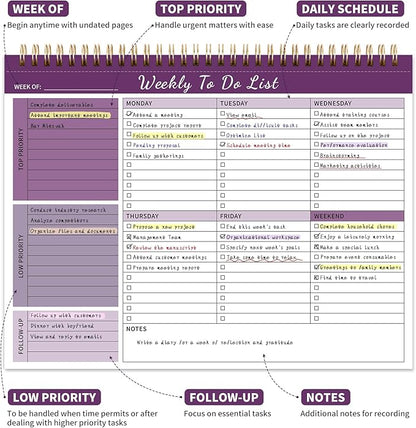 ALKALO Weekly To Do List Notepad, 52 Undated Sheets （8.5"×11") Duplex-Printed - Image 2