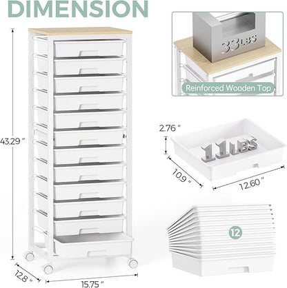 SYKIARIOL Rolling Cart with Drawers, 12 Drawer Rolling Cart, Rolling storage - Image 2