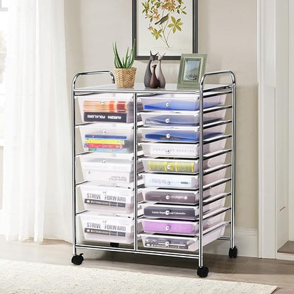 COSTWAY 15 Drawer Rolling Storage Cart, Utility Tools Paper Organizer on Wheels - Image 8