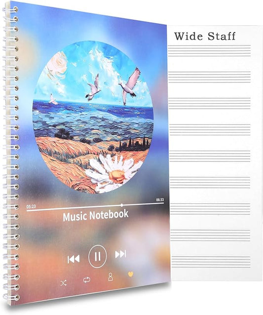 MUDOR Spiral-Bound Blank Sheet Music Notebook, 100 Pages Wide Staff Manuscript by MUDOR