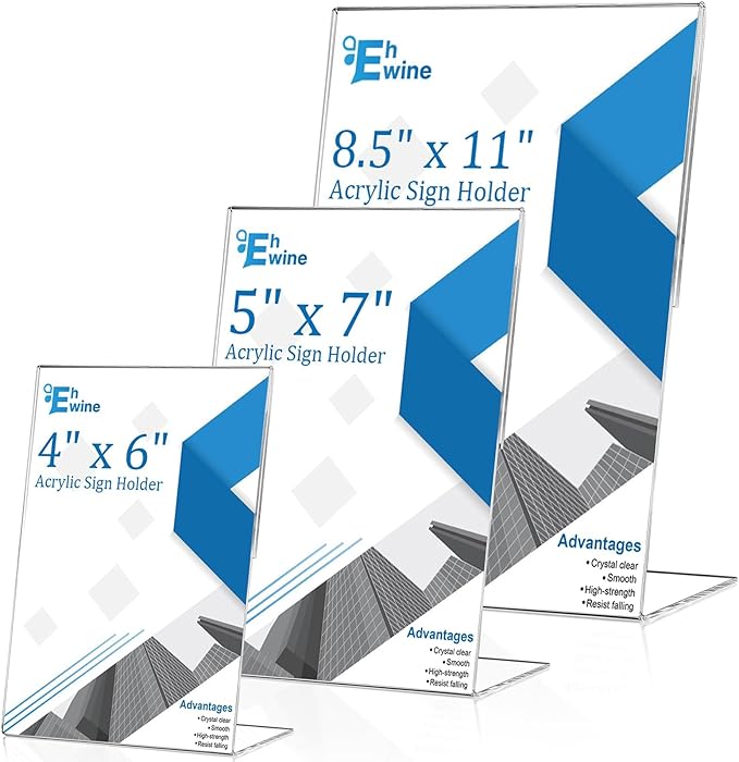 EHWINE 6 Pack 5 x 7 Acrylic Sign Holder, Vertical Slanted Back Paper Holder - Image 7