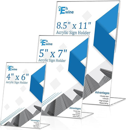 EHWINE 12 Pack 4 x 6 Acrylic Sign Holder, Vertical Slanted Back Paper Holder - Image 7
