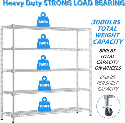 Homdox 5 Tier Heavy Duty Metal Wire Shelving - Image 5