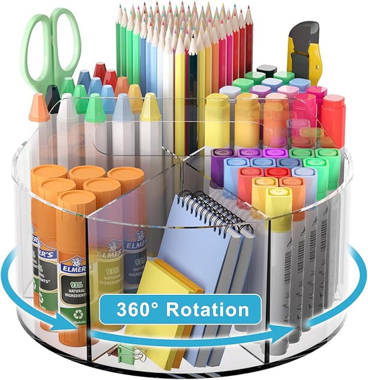 Acrylic Pen Holder for Desks, Acrylic Desk Organizer Clear, 360 Degree Pencil by Wawocs
