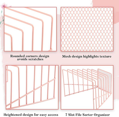 2 Pcs 7 Section Incline File Sorter Metal Wire Mesh File Rack - Image 3