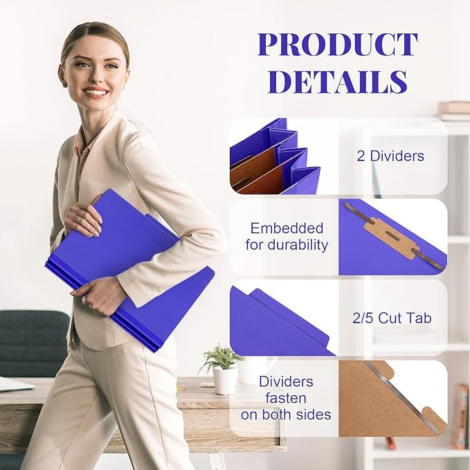 Skyygemm 60 Pcs Classification Folders Letter Size, 2 Divider Pressboard File - Image 3