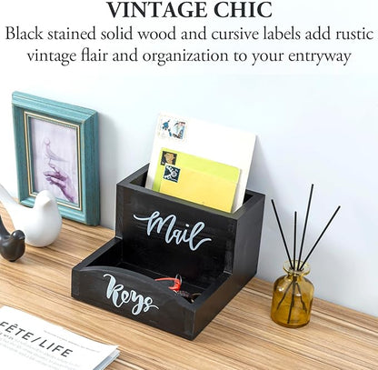 MyGift Urban Modern Mail Holder and Key Organizer Tray in Black Stained Solid - Image 2