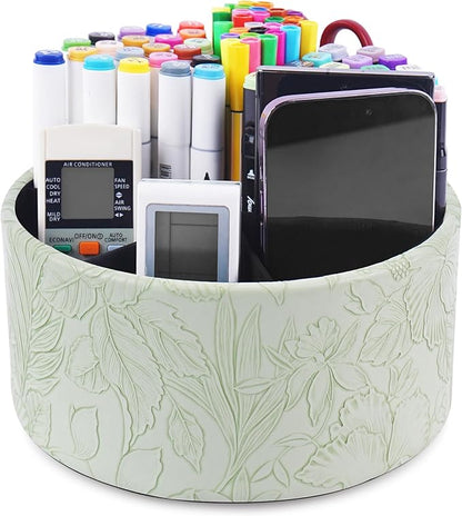 Hennaja Remote Control Holder, 360°Spinning PU Leather Desk TV Remote Caddy by Hennaja