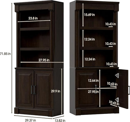 72" Roman Column Bookcase with Double Door Cabinet, 5 Tiers Tall Bookshelf - Image 2